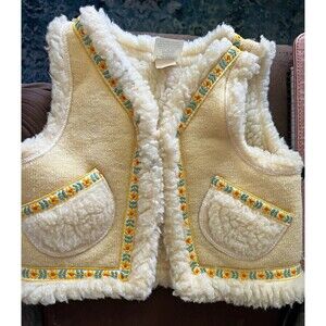 Vintage Carter's Girls Beige/White Knit Vest Faux Shearling Lined Floral 18M 70